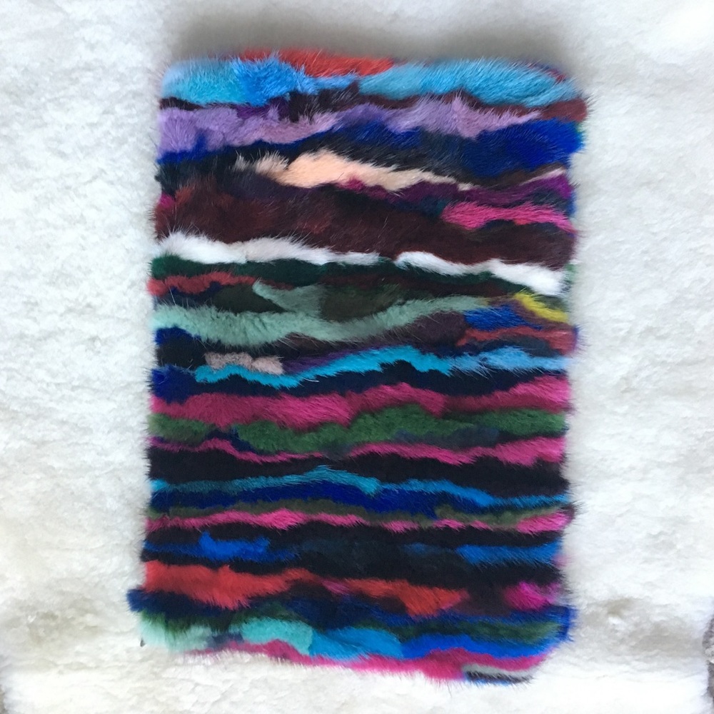 Mink fur clutch, soft, colorful, zip top NEW bag